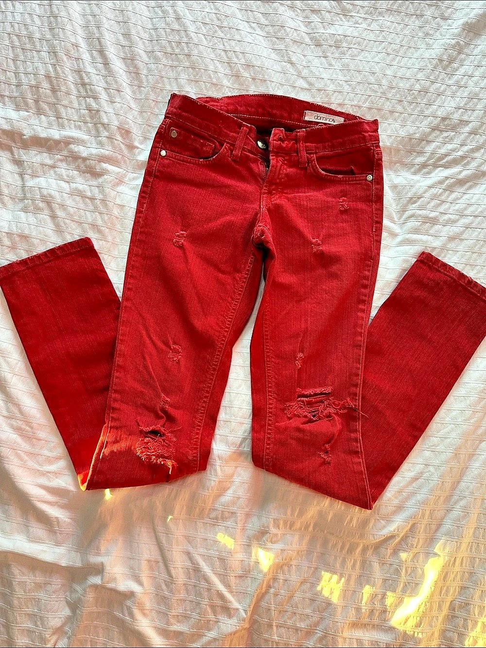Domino Red Distressed Skinny Jeans Waist 25